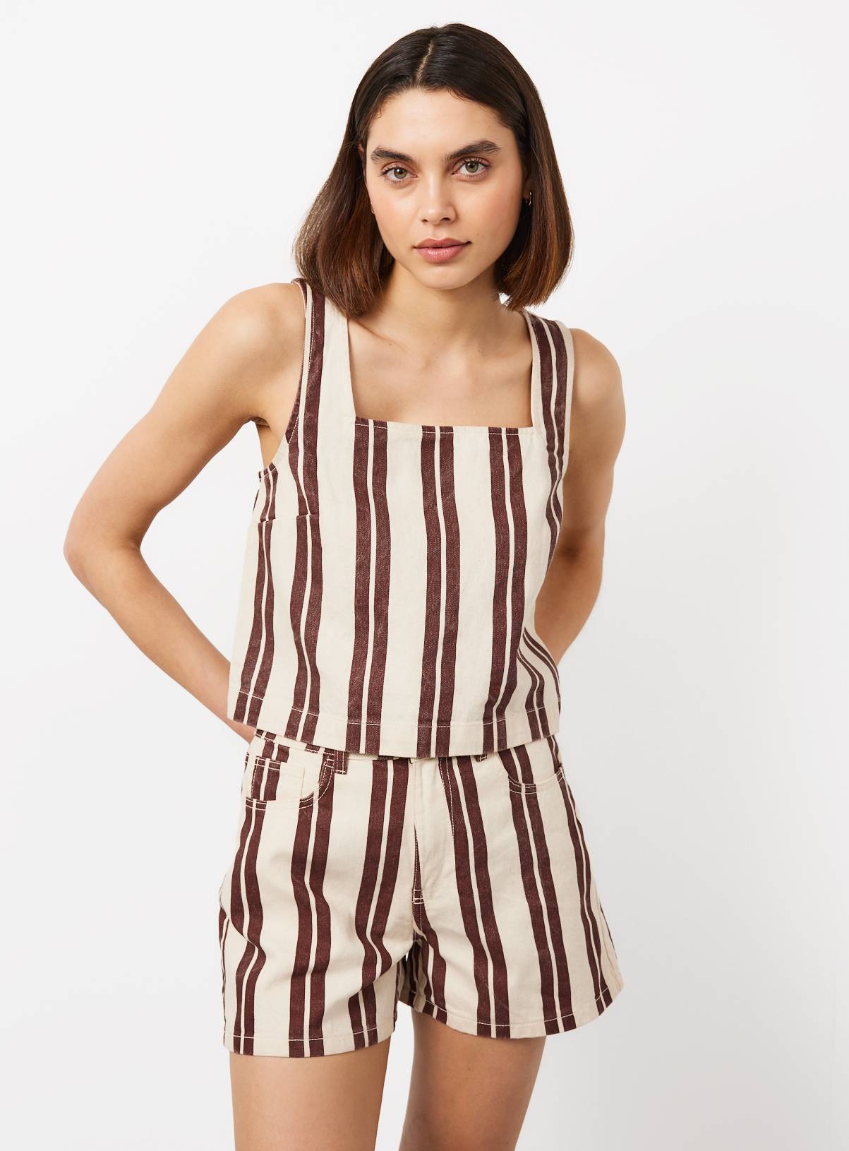 Rust Stripe Square Neckline Shell Co-ord Top 12 - Image 1